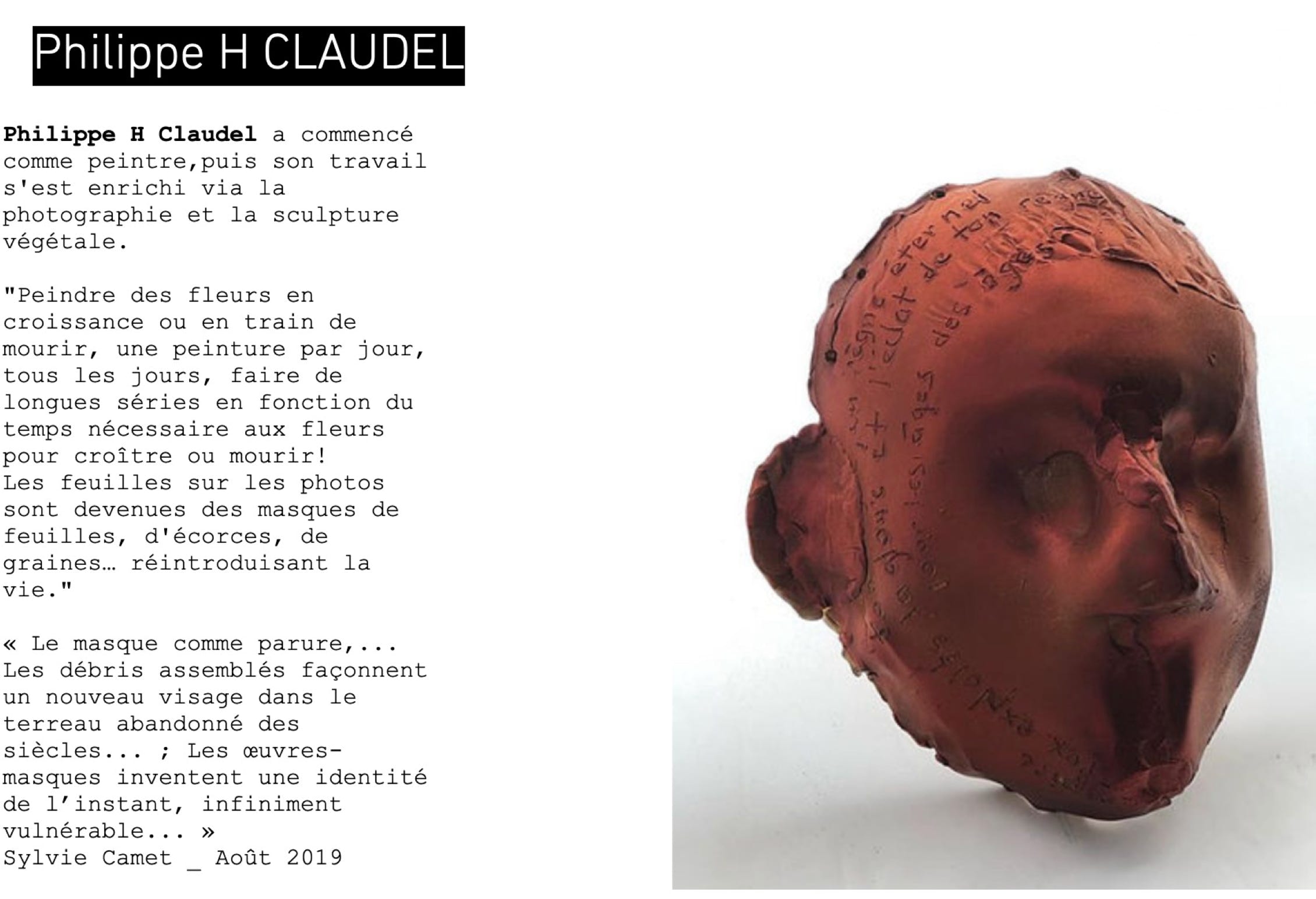 Expo Galerie Truffaut 2019- texte de Sylvie Camet